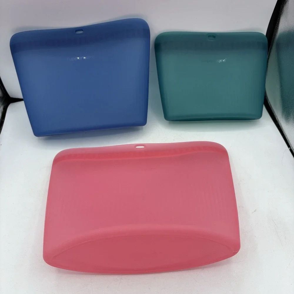 Tupperware Ultimate Silicone Bags Snack Microwavable Pink Blue Green Lot of 3